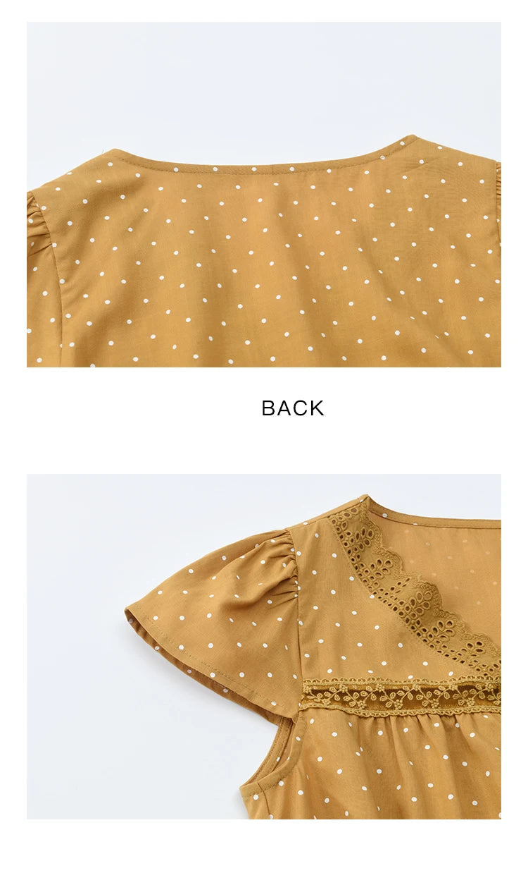 MISHOW V-Neck Lace Polka Dot Blouse Ruffled Button MXE38X1847