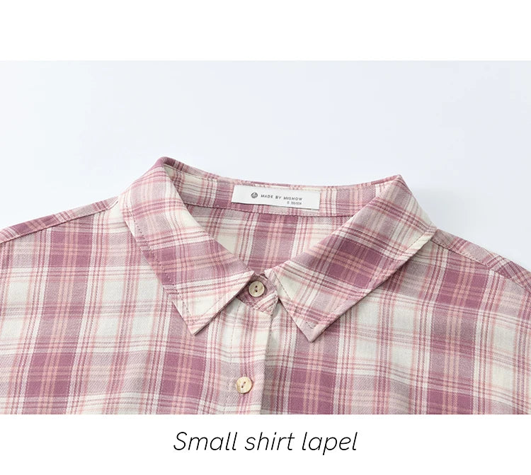 MISHOW Purple Plaid Cotton Shirt Polo Neck Pockets MXE14C0417