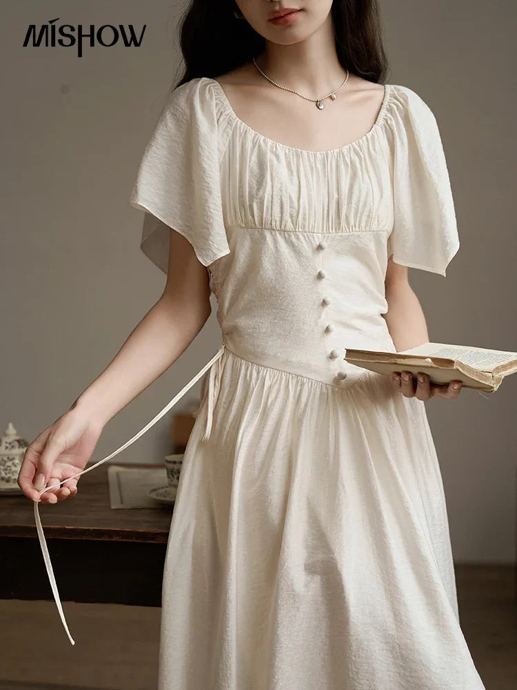 Mishow French Square Collar Butterfly Sleeve Dress MXC38L1407