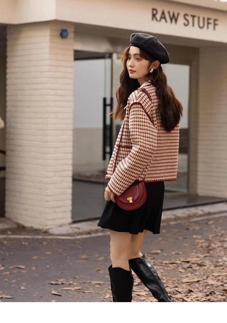 Mishow Elegant Plaid Wool Blend Short Coat MXB42W0479