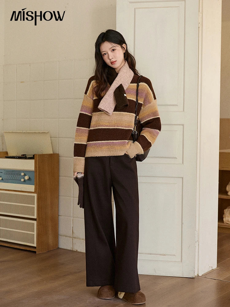 Mishow French Striped Gradient Faux Mink Sweater MXE94Z2891