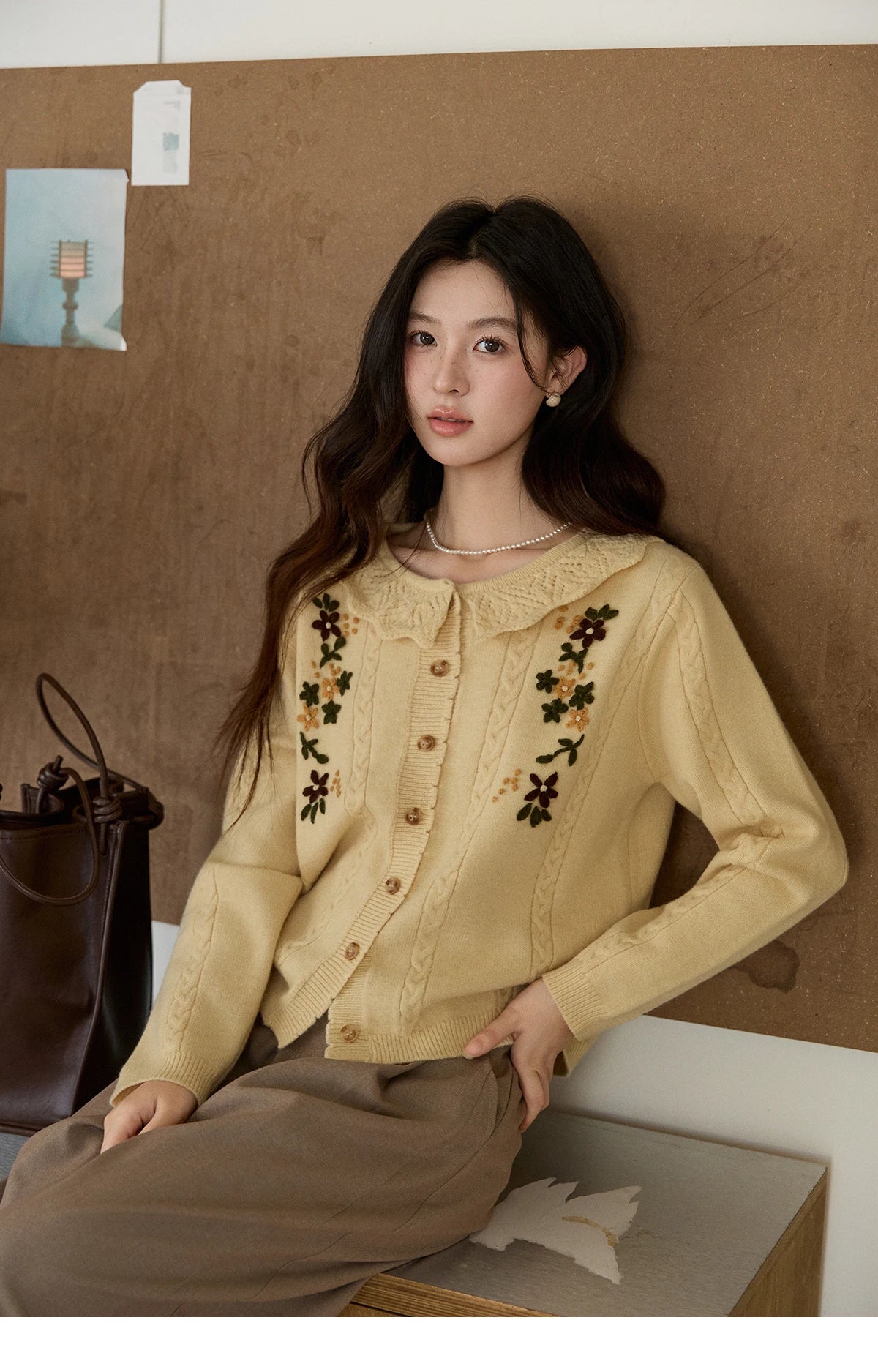 Mishow Peter Pan Collar Floral Cable Cardigan MXF11Z2904