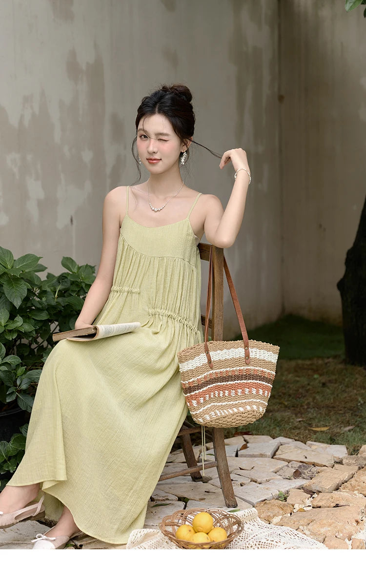Mishow Irregular Pleated Olive Green Drawstring Dress MXD31L1928