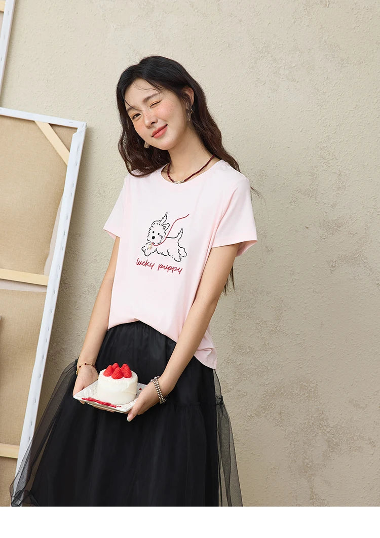 Mishow Cute Puppy Printed Short Sleeve Tee MXE36T0640