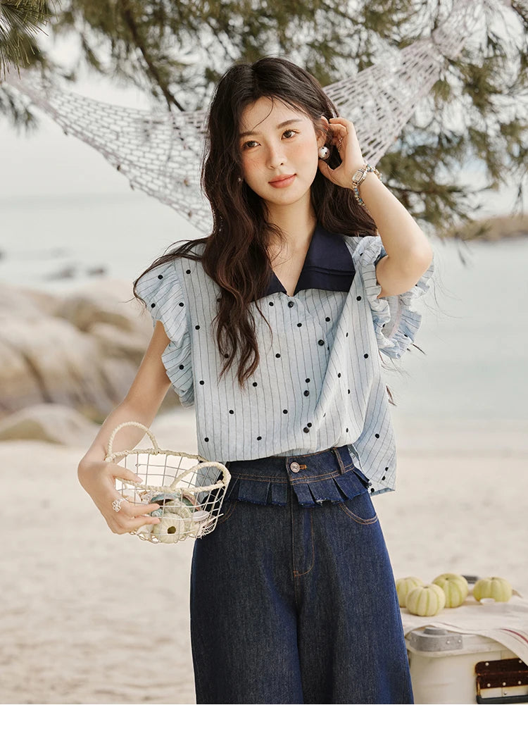 MISHOW Polka Dot Blouse Butterfly Sleeve MXE31C0776