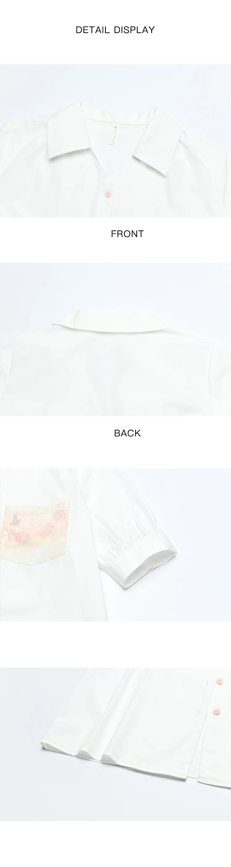 MISHOW Cotton Short Sleeve Shirt Embroidered Pocket Puff Sleeve MXD26C0243