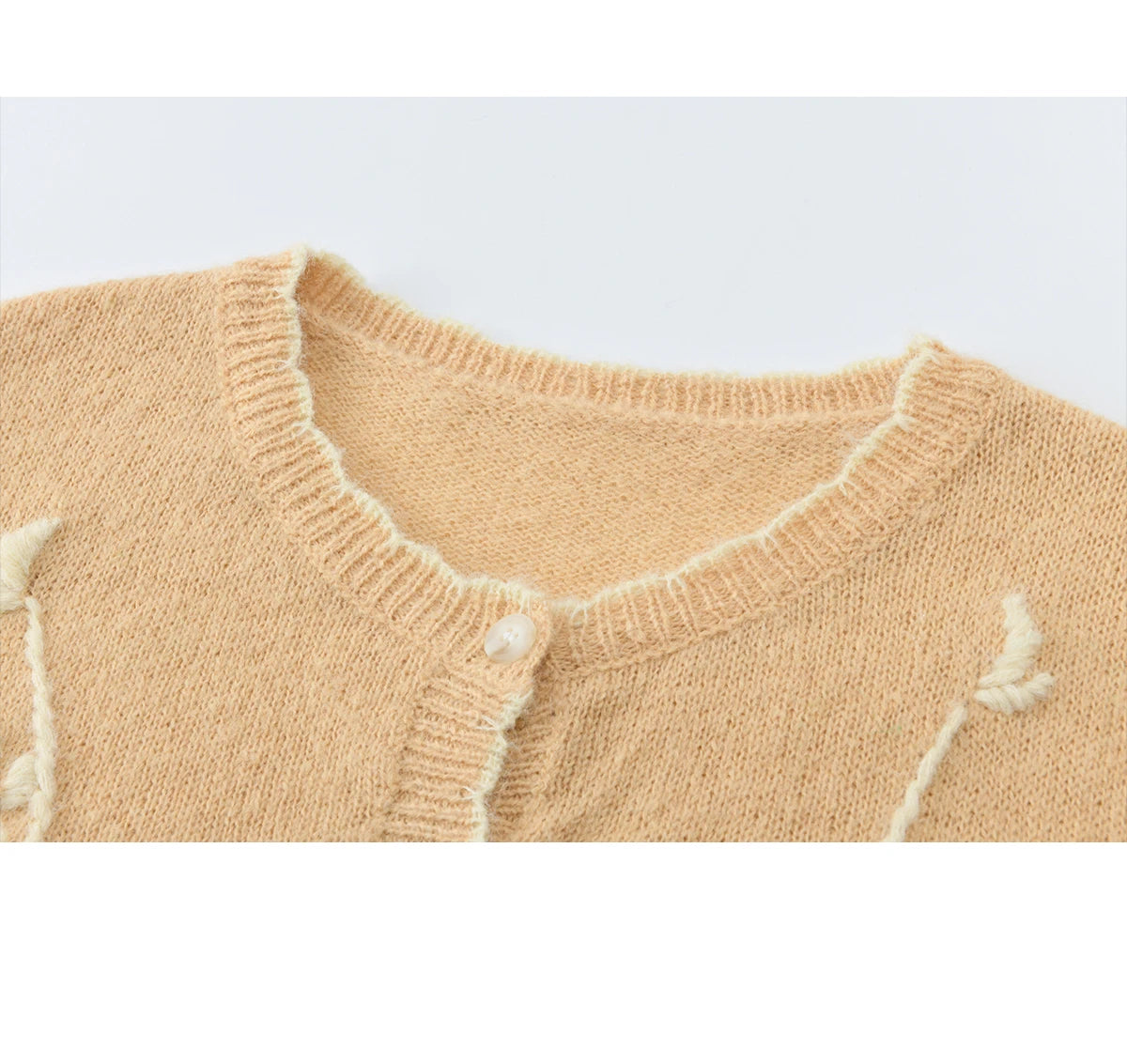 Mishow Camel Floral Embroidery Crew Neck Cardigan MXF11Z2896