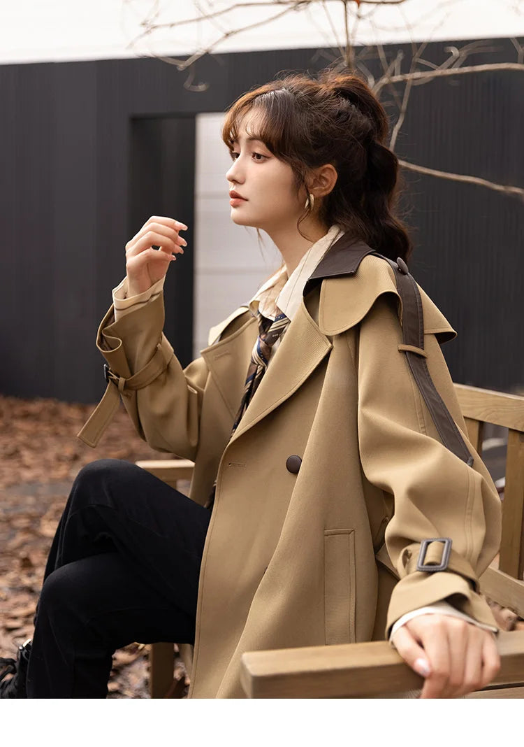 Mishow Polo Collar Patchwork Long Trench Coat MXB33W0399