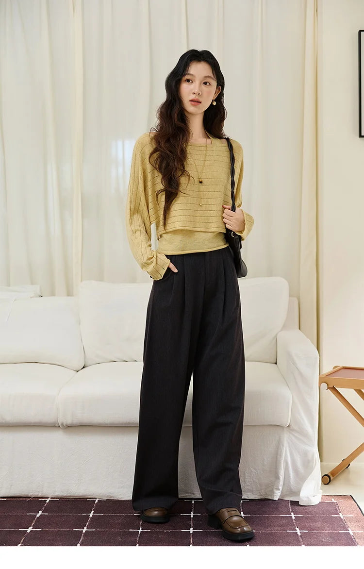 Mishow Striped Hanging Neck Top & Wool Blend Set MXE46T1399