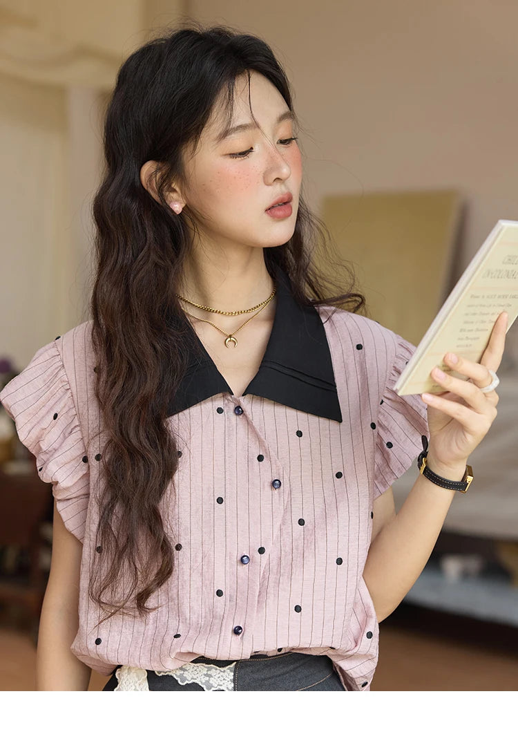 MISHOW Polka Dot Blouse Butterfly Sleeve MXE31C0776