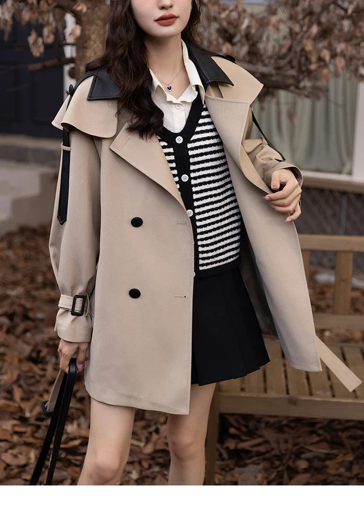 Mishow Polo Collar Patchwork Long Trench Coat MXB33W0399