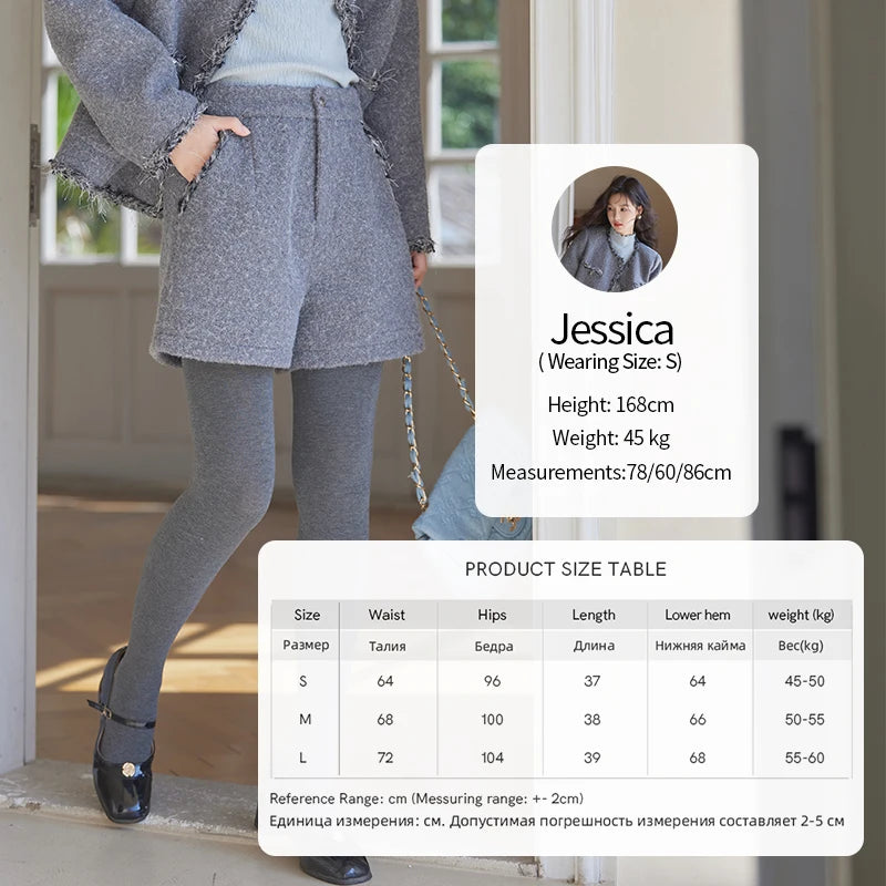 Mishow Plaid Tweed Jacket & Solid Shorts Set MXD35W0489