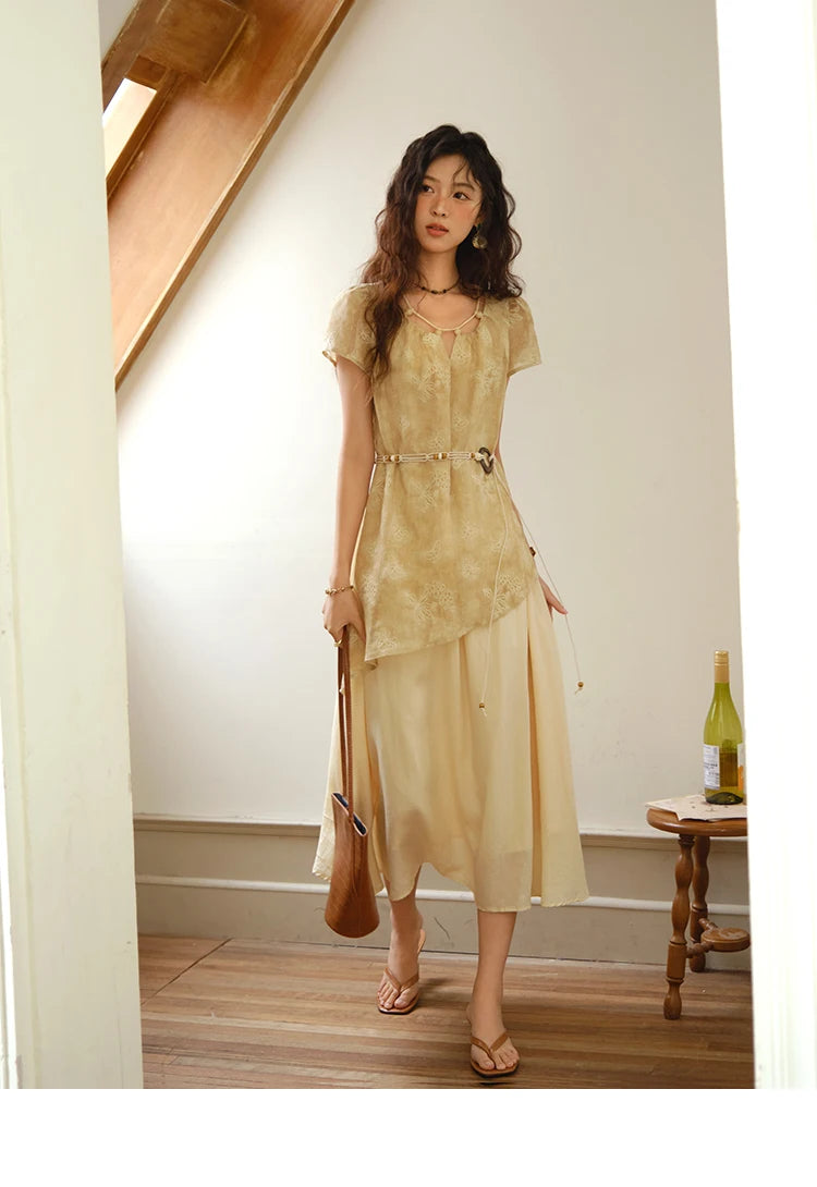 Mishow Butterfly Embroidery Splicing Belt Dress MXE36L2250