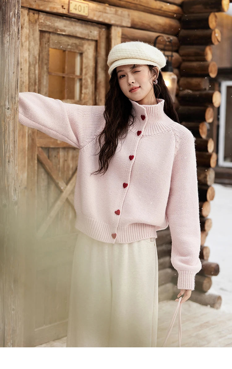 Mishow Love Heart Button Color Clash Cardigan MXD58Z1127