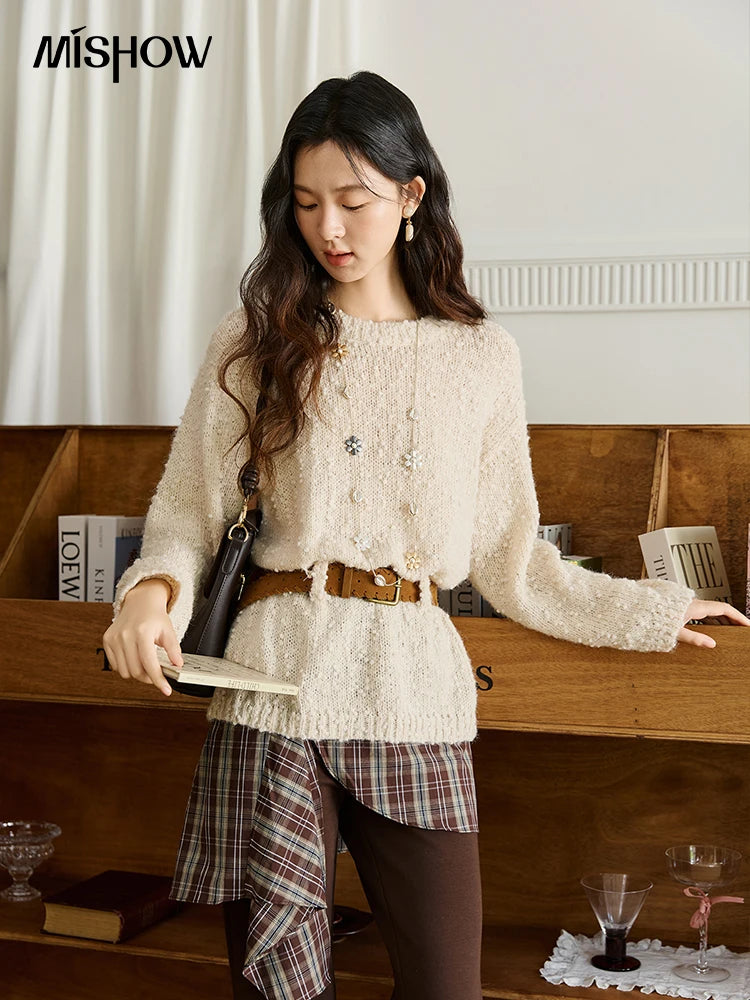 Mishow Belt Waist Drop Shoulder Wool Pullover MXE46Z2582