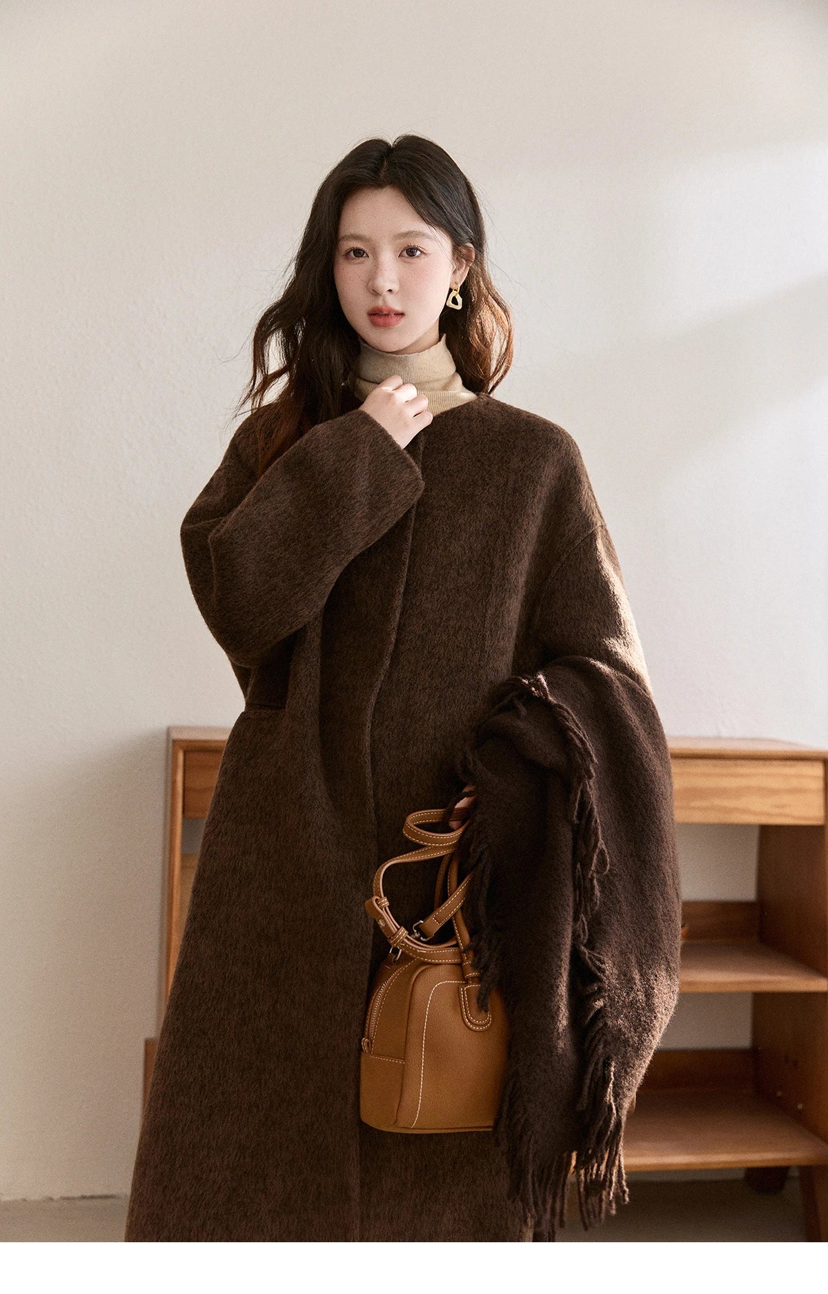 Mishow Woolen Coat with Scarf Invisible Buckle Design MXE93W1030