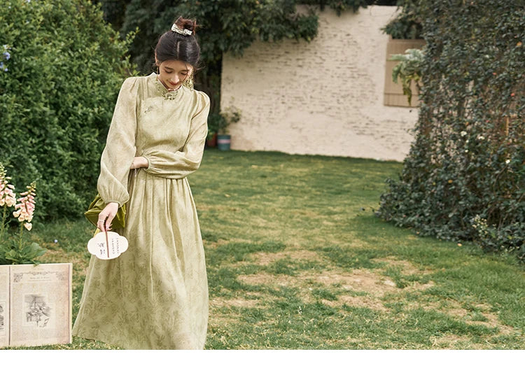 Mishow Chinese Cheongsam Green Puff Sleeve Dress MXD14L1767