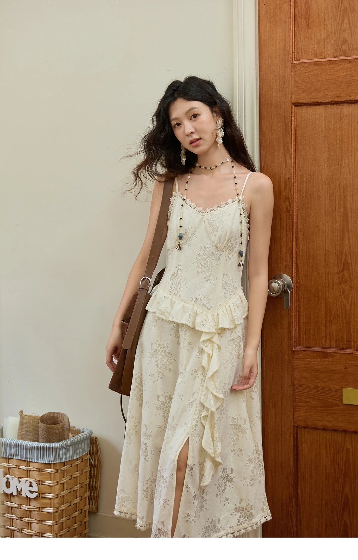 MISHOW Bohemian Apricot Lace Ruffle Tassel Dress MXE43L2449