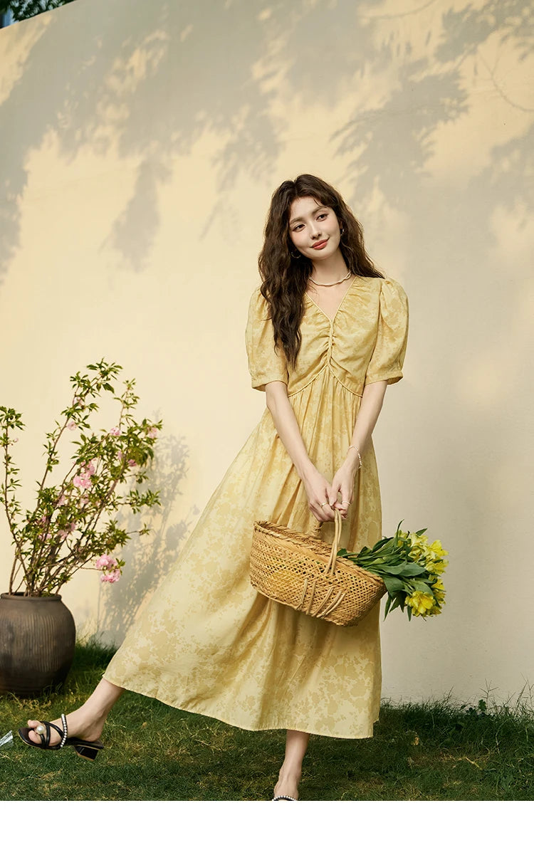 MISHOW French Chiffon Floral Puff Sleeve Dress MXD23L1878