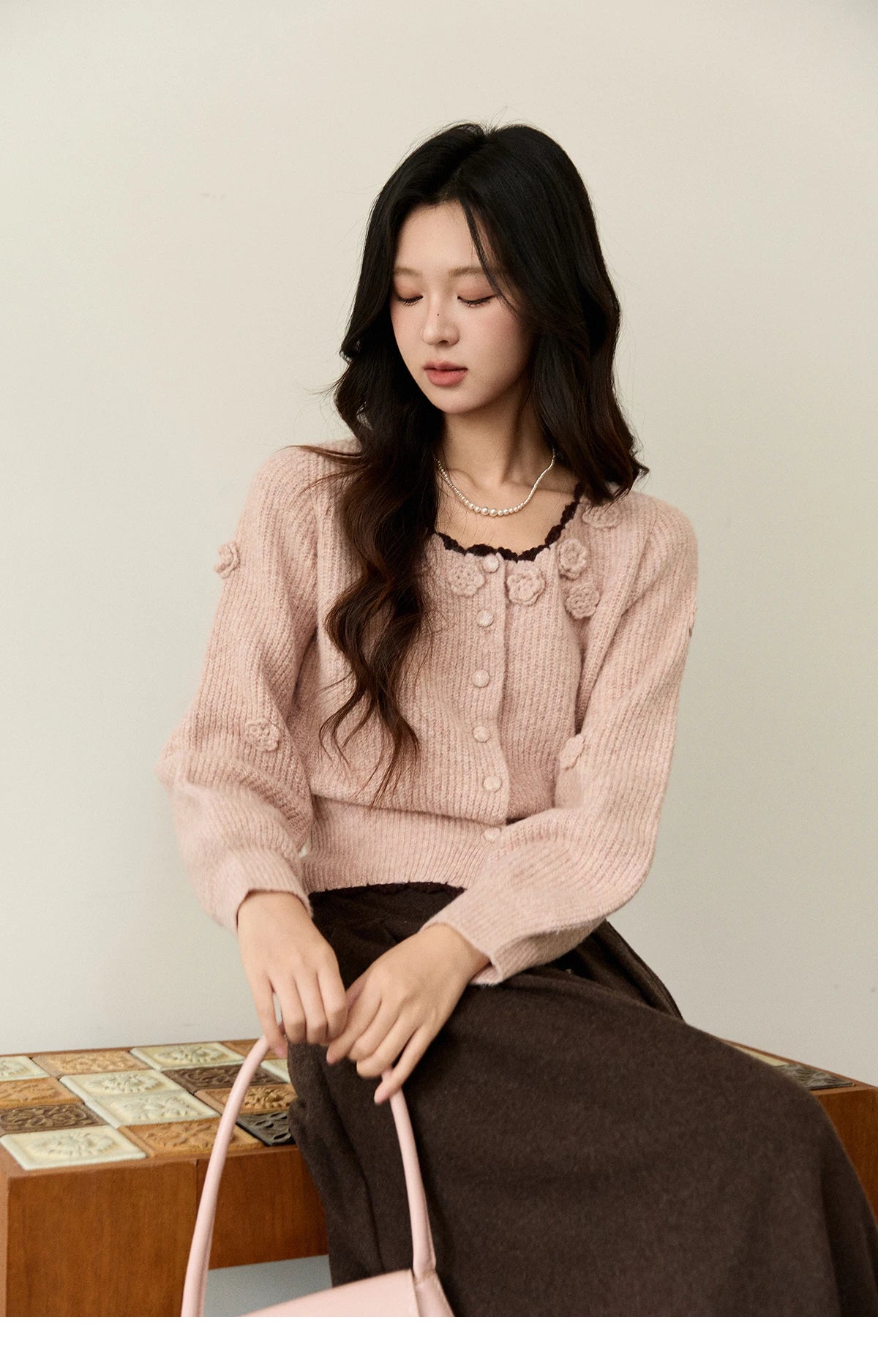 Mishow Pink Flower Lace Trim Cardigan MXE94Z2862