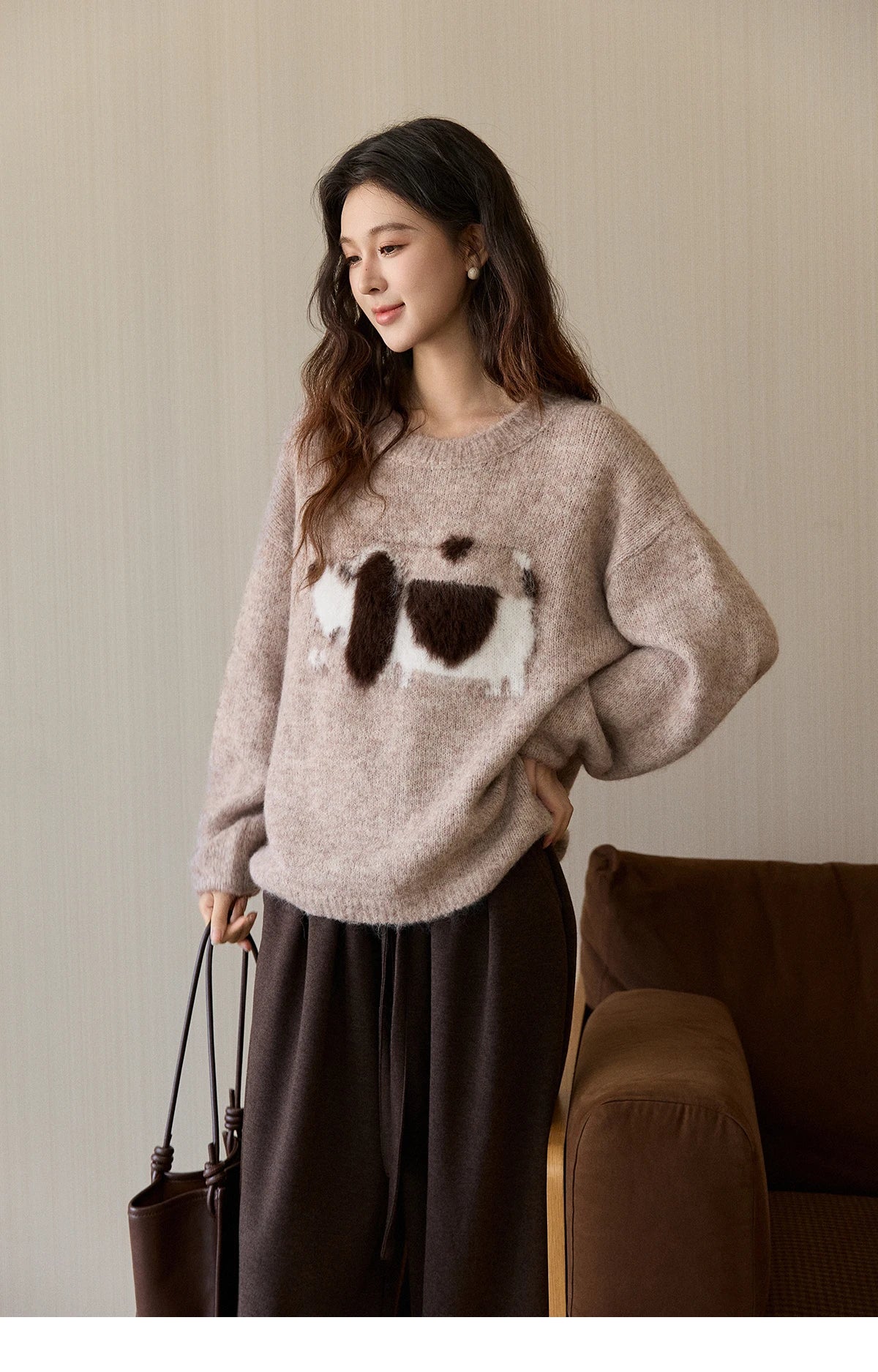 Mishow Dog Pattern Jacquard Crew Neck Sweater MXE94Z2988