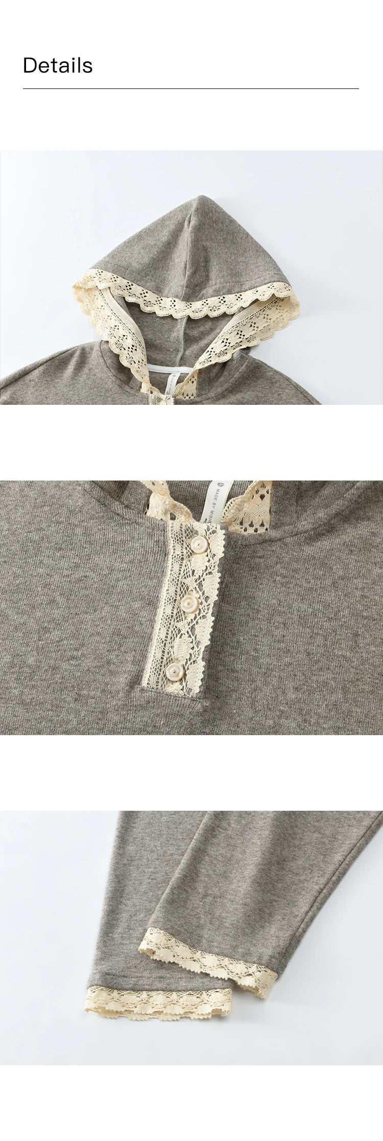 Mishow Lace Splicing Hooded Sweatshirt & Wide Leg Pants Set MXD34V0098
