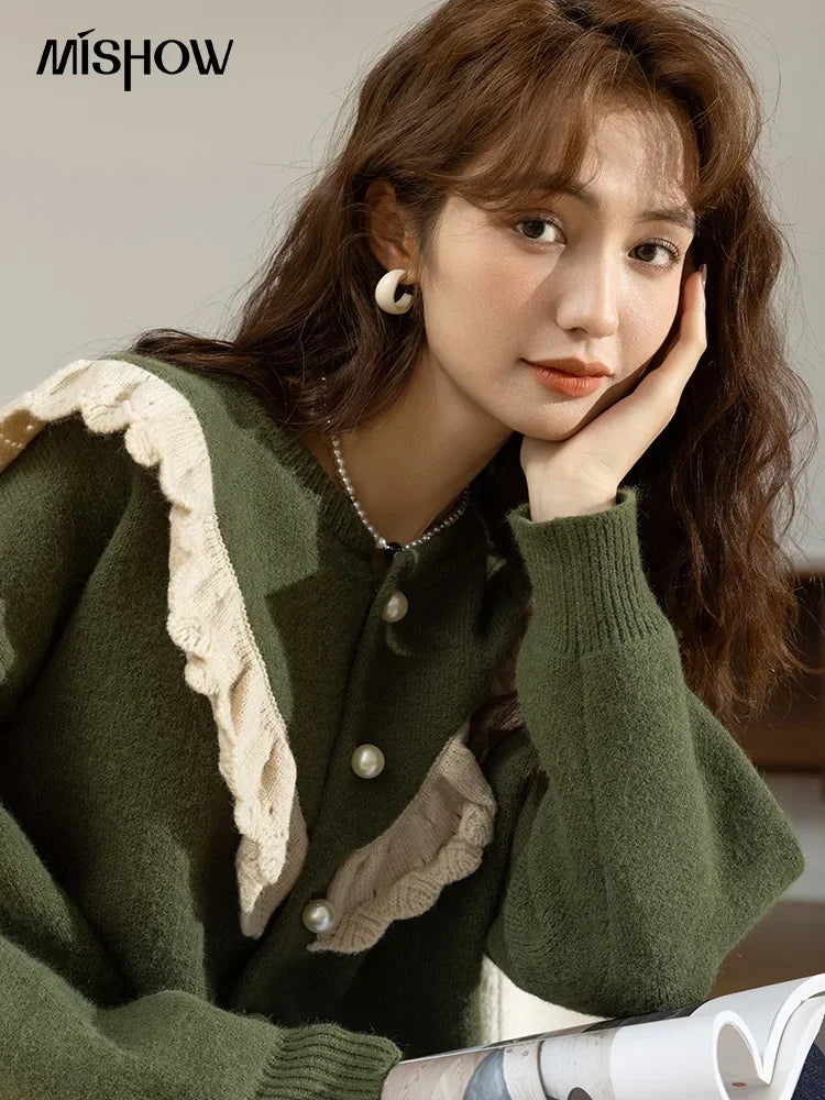 Mishow Korean Ruffle V-Neck Cardigan MXB46Z1111