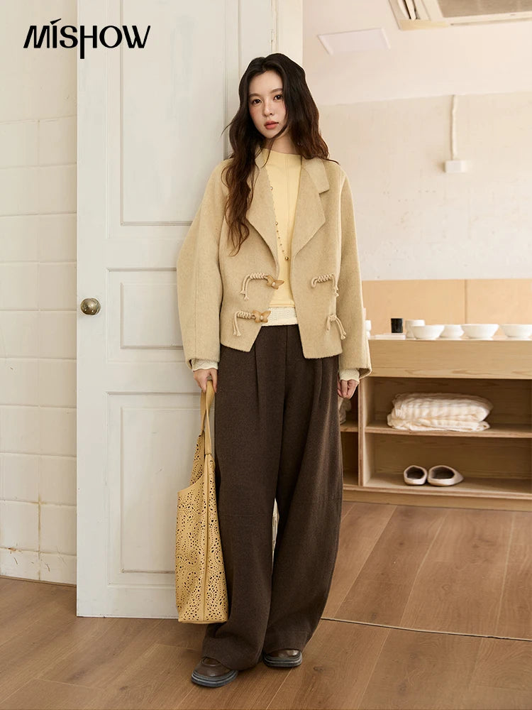 Mishow 100% Wool Retro Apricot Double-Faced Butterfly Button Coat MXE51W0887