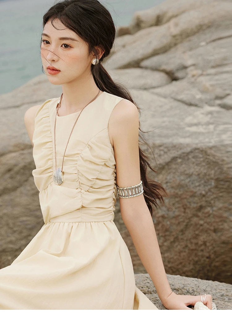 Mishow Solid Sleeveless Belted Office Dress MXE31L2188
