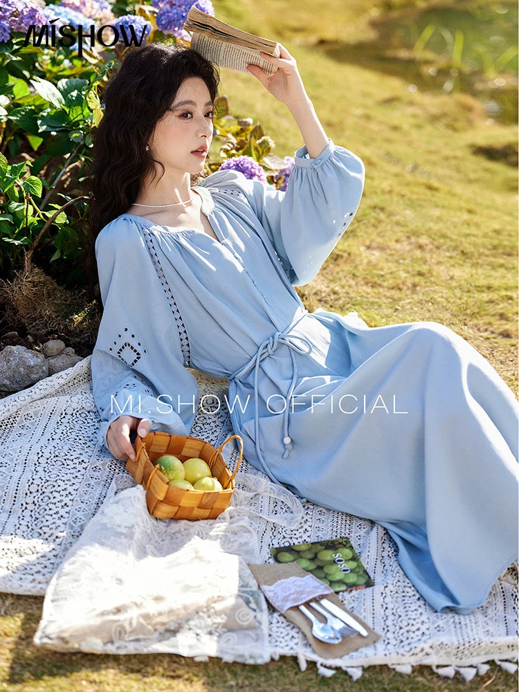 Mishow French Hollow Lace V-Neck Beach Dress MXE12L2091