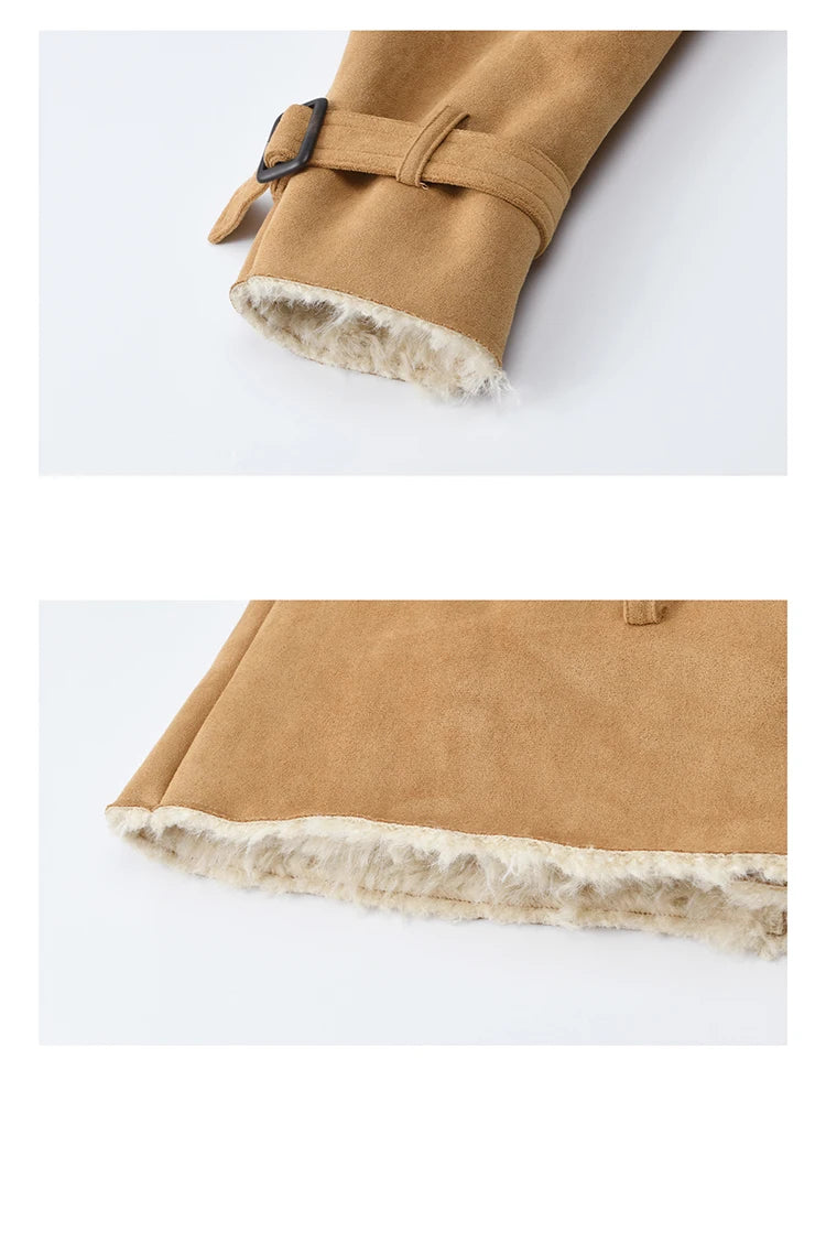 MISHOW Suede Lambskin Fleece Coat Double Breasted Windproof MXE86W0907