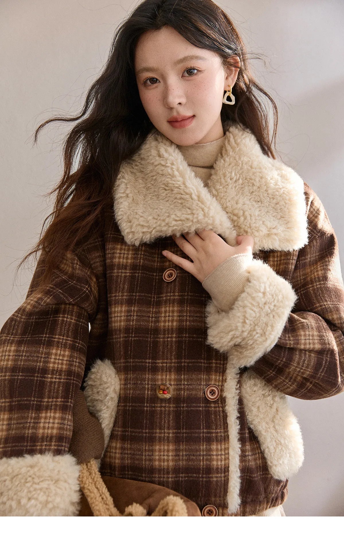 Mishow Retro Plaid Large Lapel Padded Jacket MXE87W1004