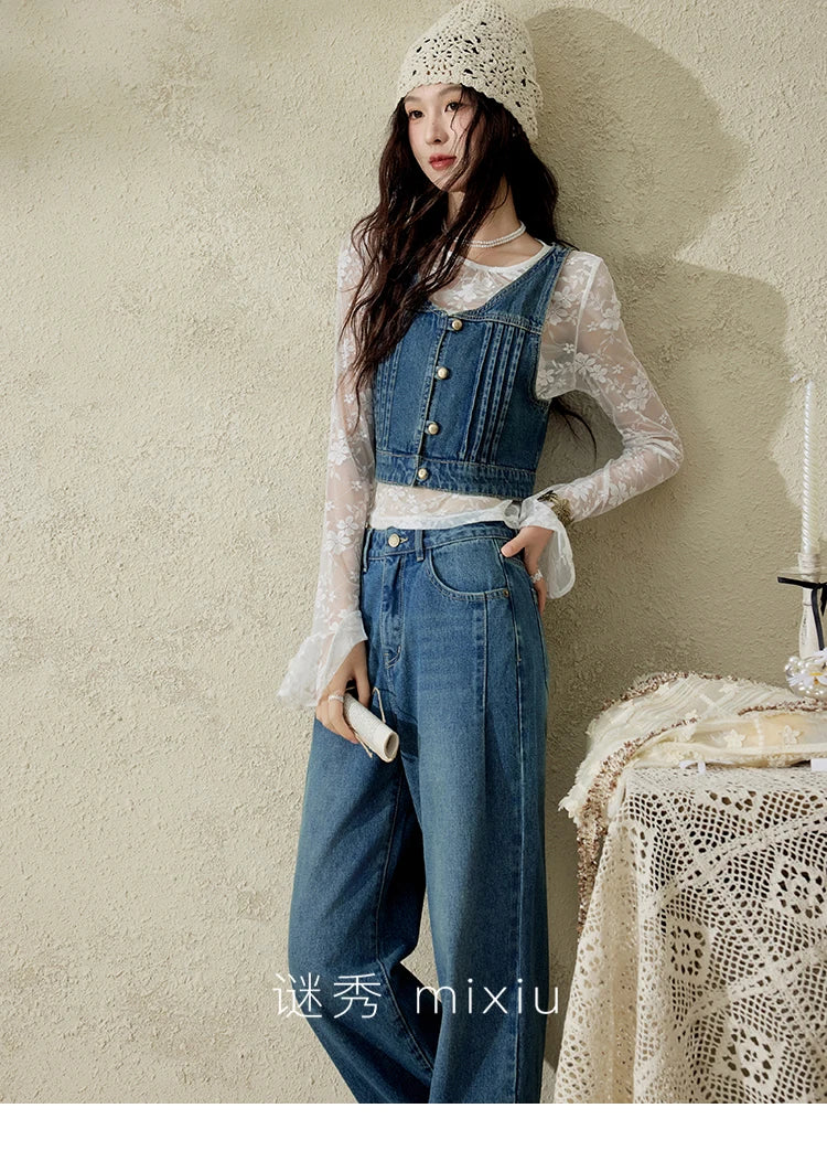 Mishow Retro Deep Blue Denim Vest Coat MXE16W0750