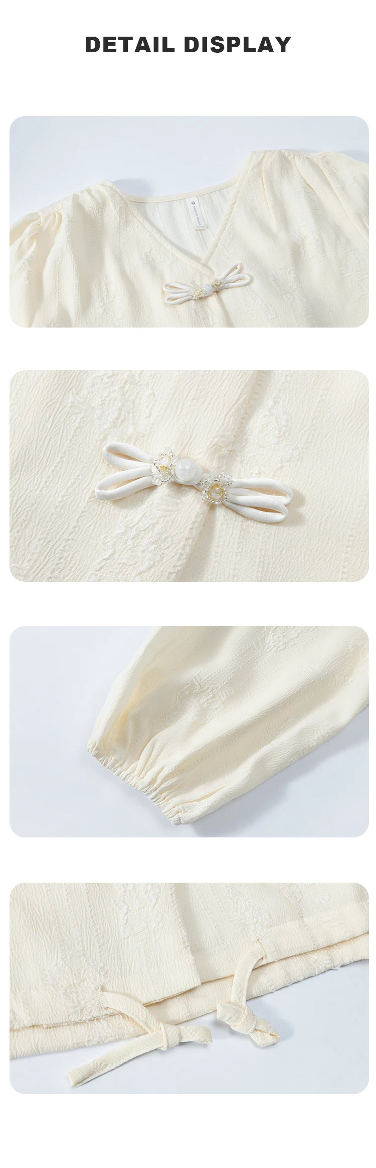 MISHOW Chinese Button Up Shirt Jacquard Drawstring Puff Sleeve MXD14X1386