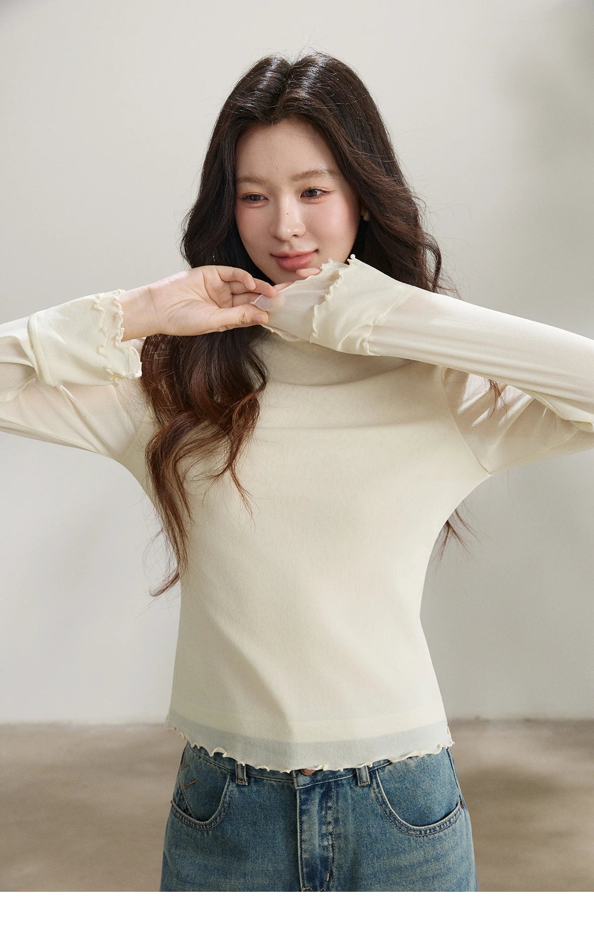 Mishow Ruffled Crew Neck Mesh Tee MXF11Z2914