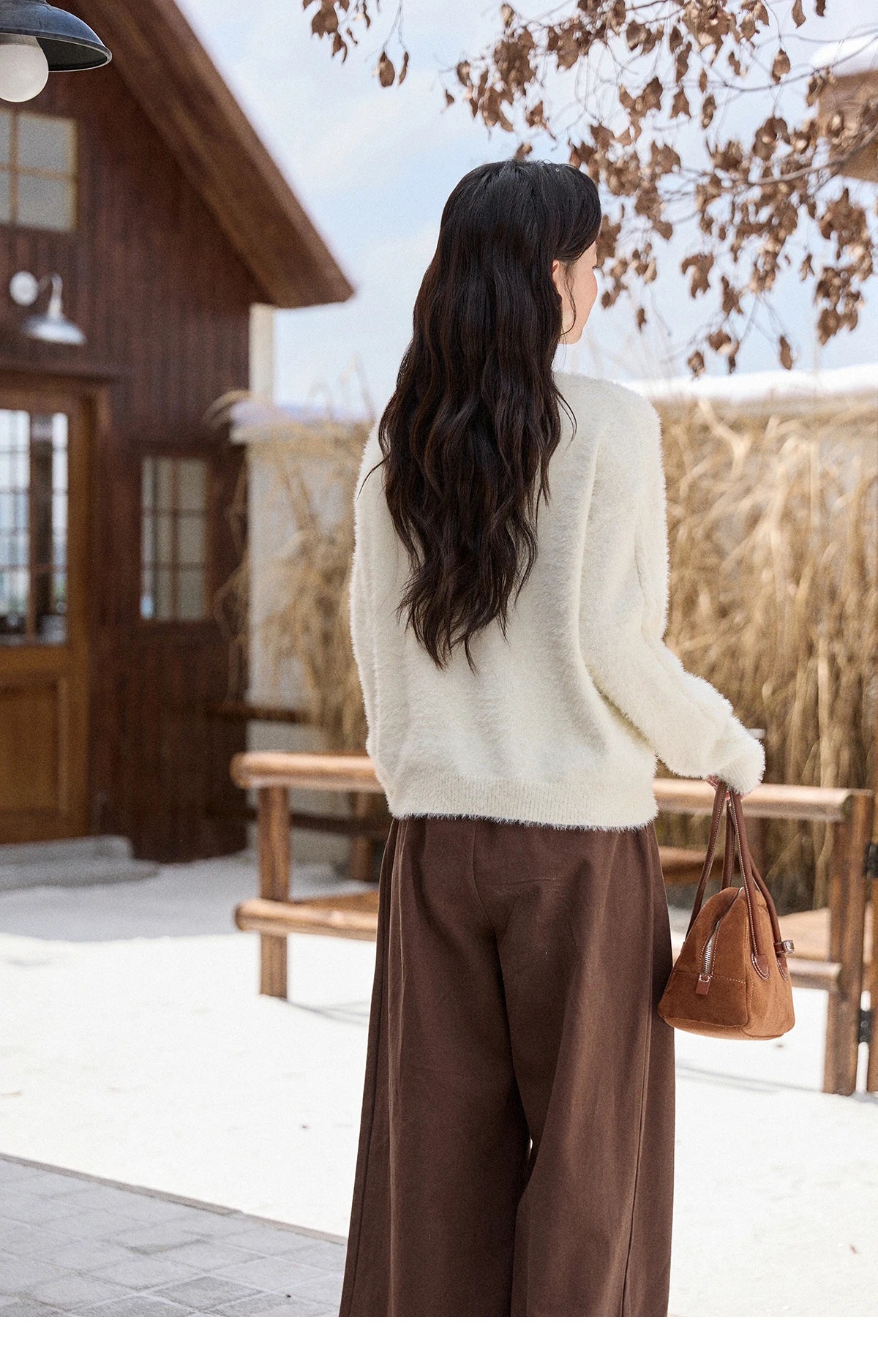 Mishow Apricot Soft V-Neck Cable Knit Pullover MXE51Z2594
