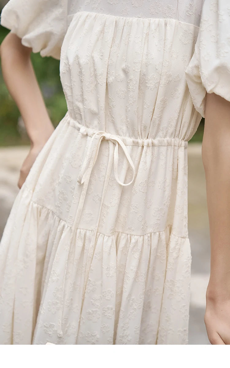 Mishow French Drawstring Waist Puff Sleeve Dress MXC38L1415