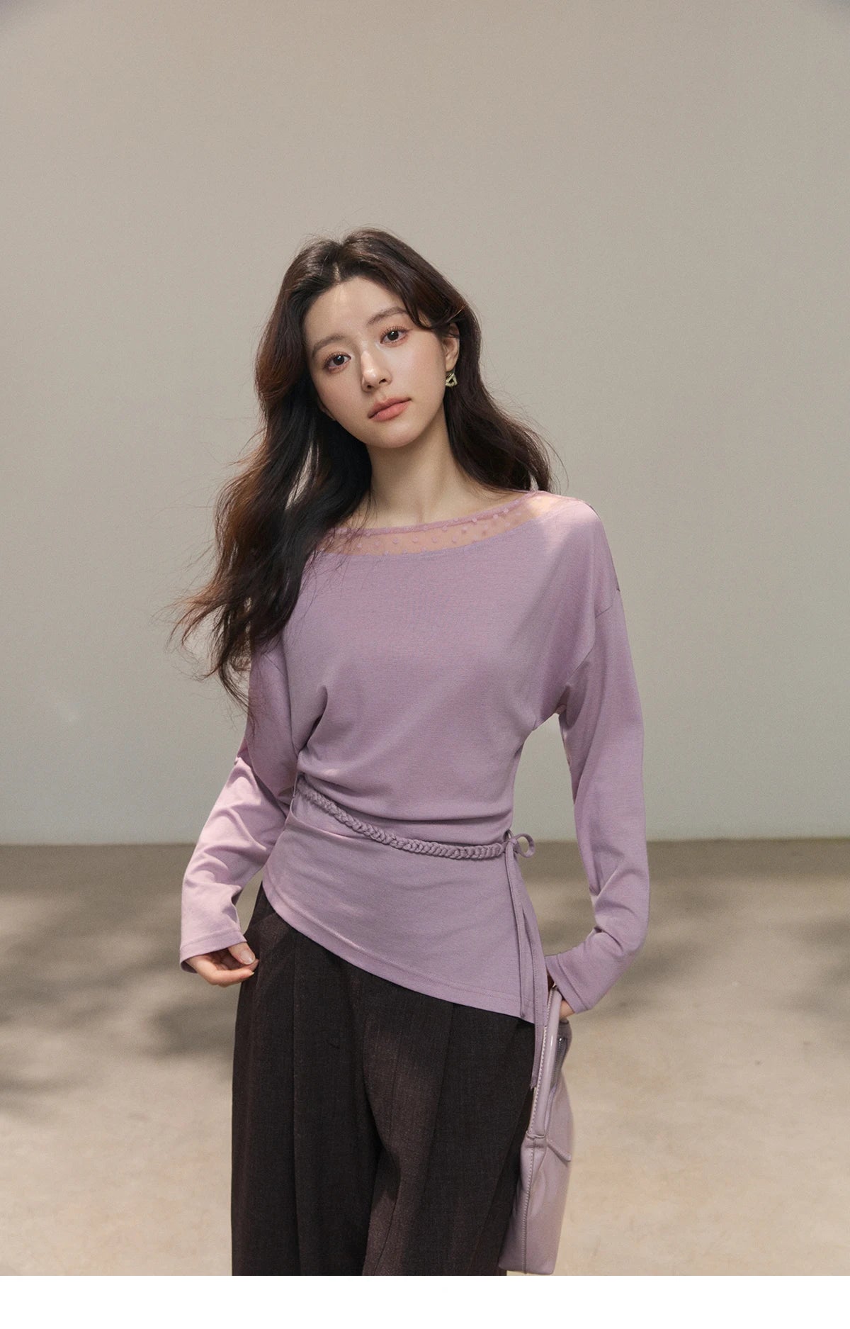Mishow Mesh Wool Lace Polka Dot Splicing Top MXF13Z3001