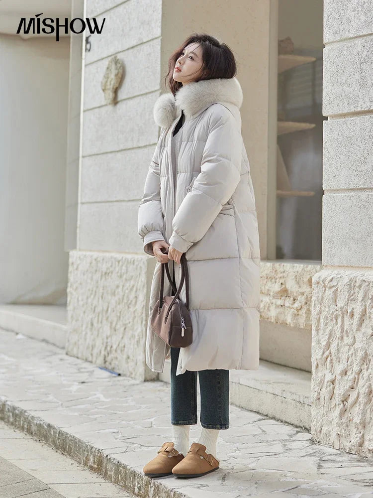 Mishow Long Hooded Fox Fur Collar Down Coat MXD56Y0054