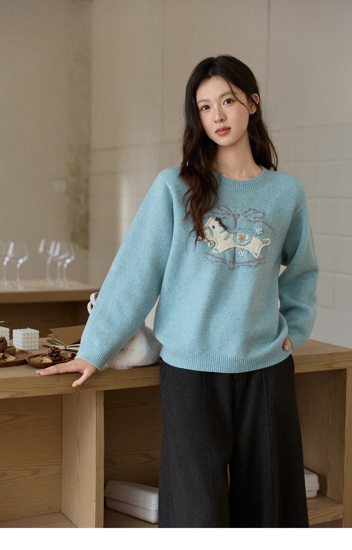 Mishow Handmade Embroidered Pony Jacquard Pullover MXE92Z2848