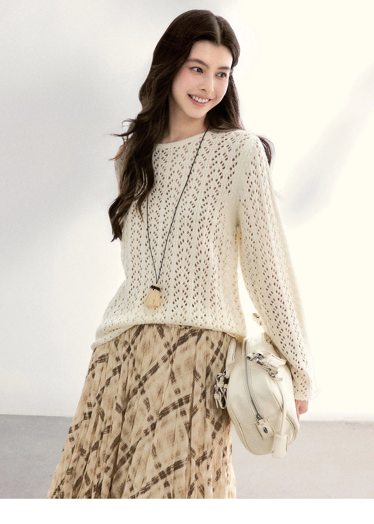 MISHOW Beige Plaid Maxi Skirt High Waist Flowy Elastic MXF108B0769