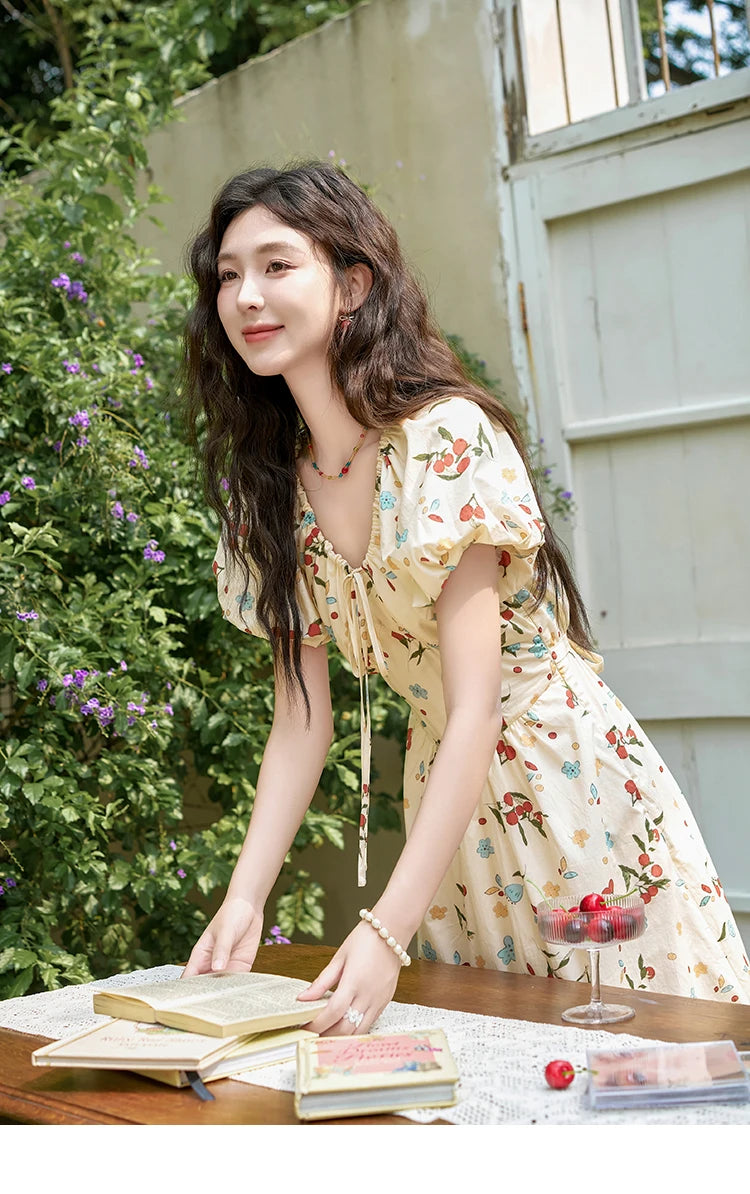 Mishow French 100% Cotton Floral V-Neck Dress MXD30L1868