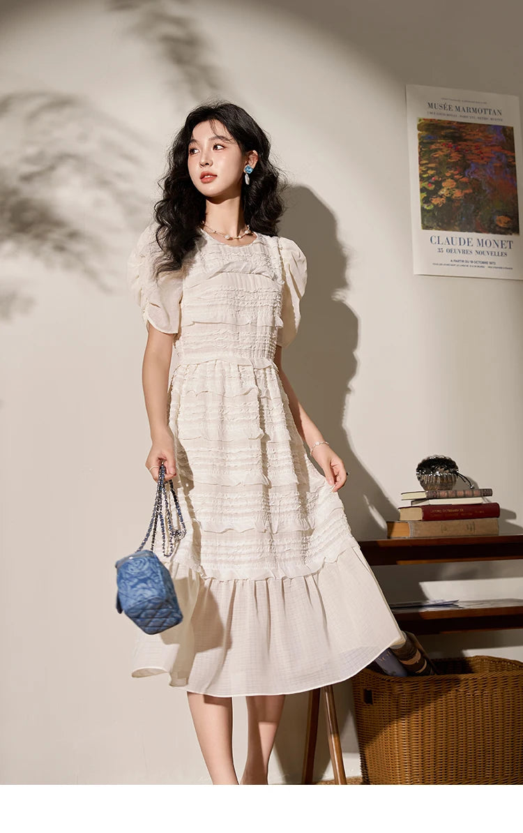 MISHOW French Lace Chiffon Midi Dress MXD21L1756