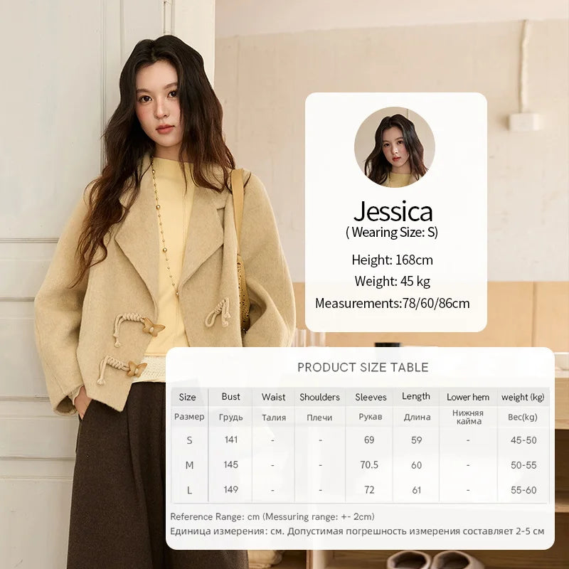 Mishow 100% Wool Retro Apricot Double-Faced Butterfly Button Coat MXE51W0887