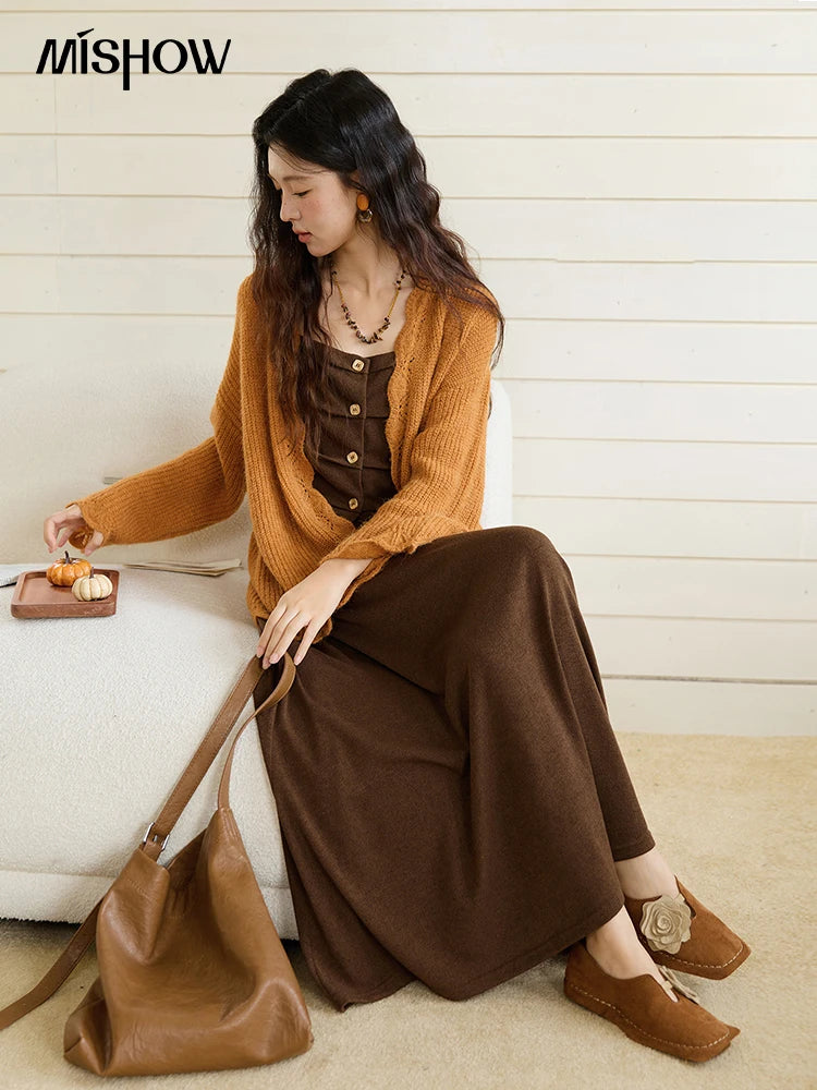 Mishow Pumpkin Wavy Edge Dropped Sleeve Cardigan MXE46Z2505