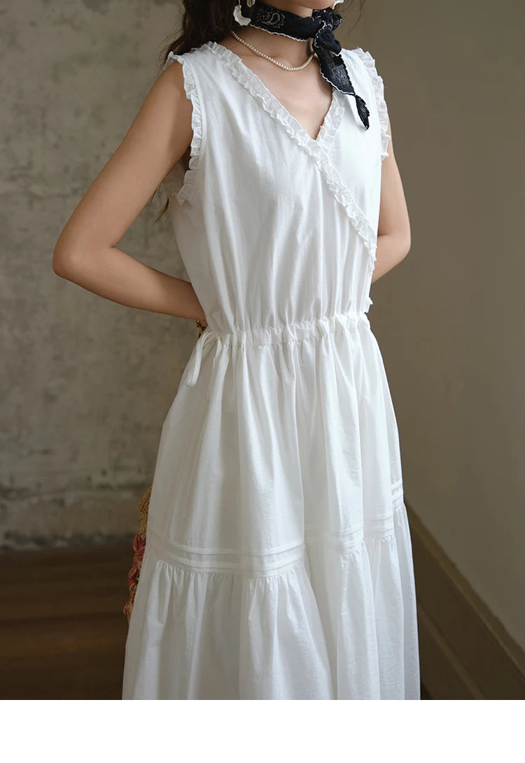 Mishow V-Neck Lace Drawstring Waist Dress MXE37L2331