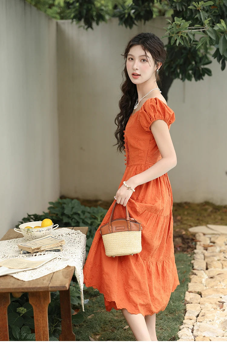 Mishow 100% Cotton Orange Embroidered Sweetheart Dress MXD29L1931