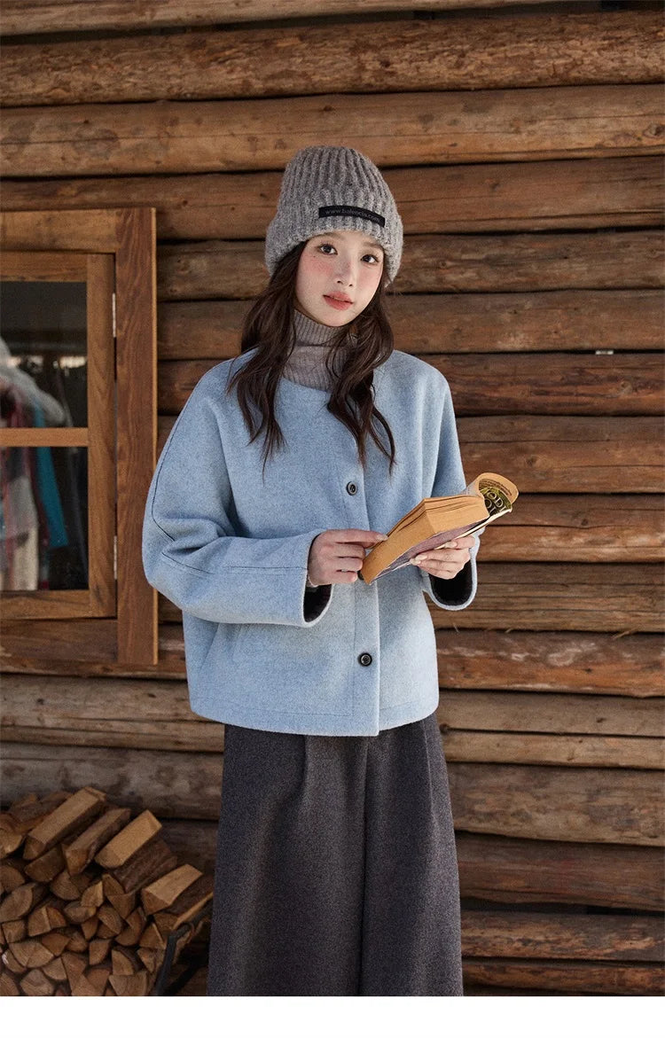 Mishow Blue Wool Coat with Shawl MXE87W0943