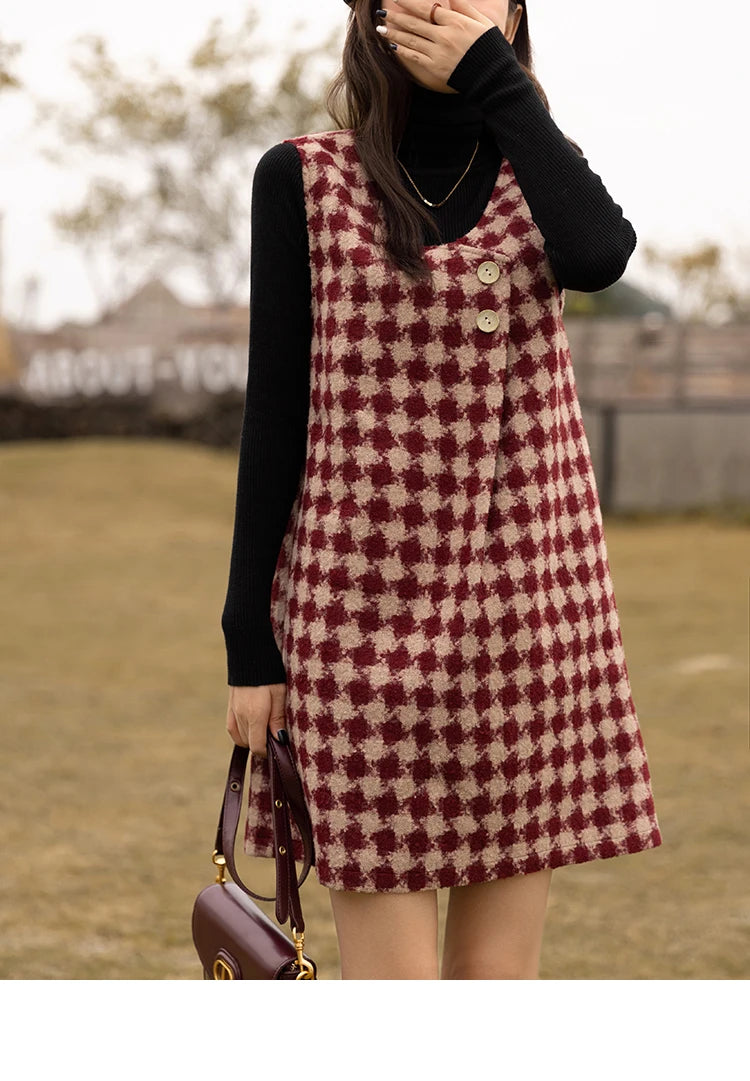 Mishow Plaid V-Neck Sleeveless Woolen Vest Dress MXB47L1332