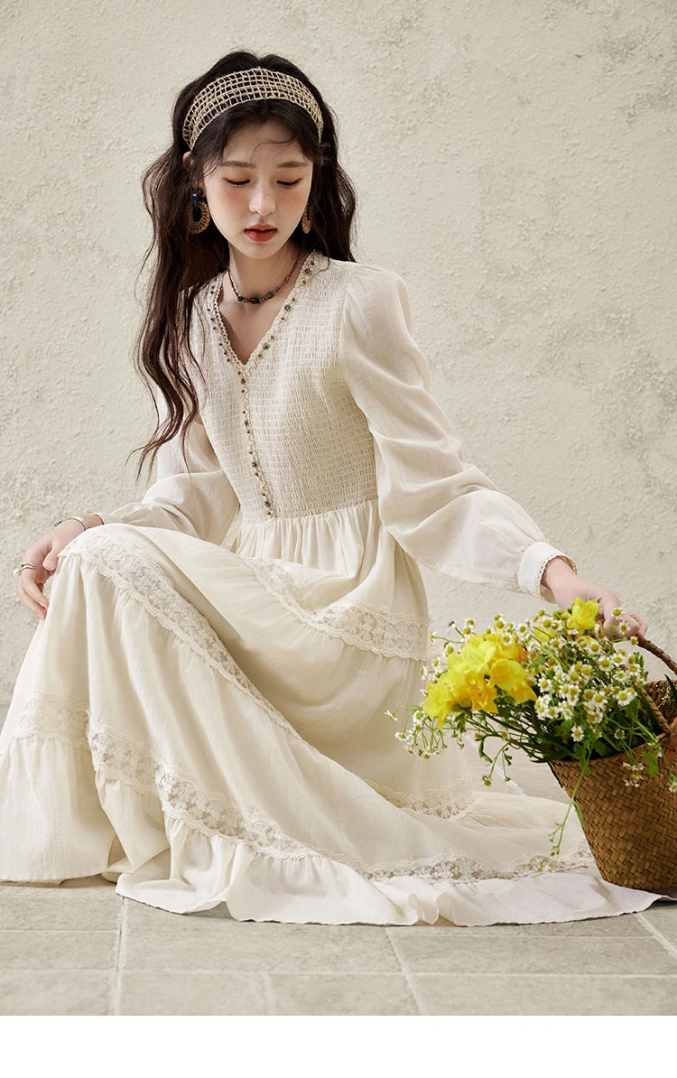 Mishow Apricot 100% Cotton Splicing Lace Dress MXE16L2168